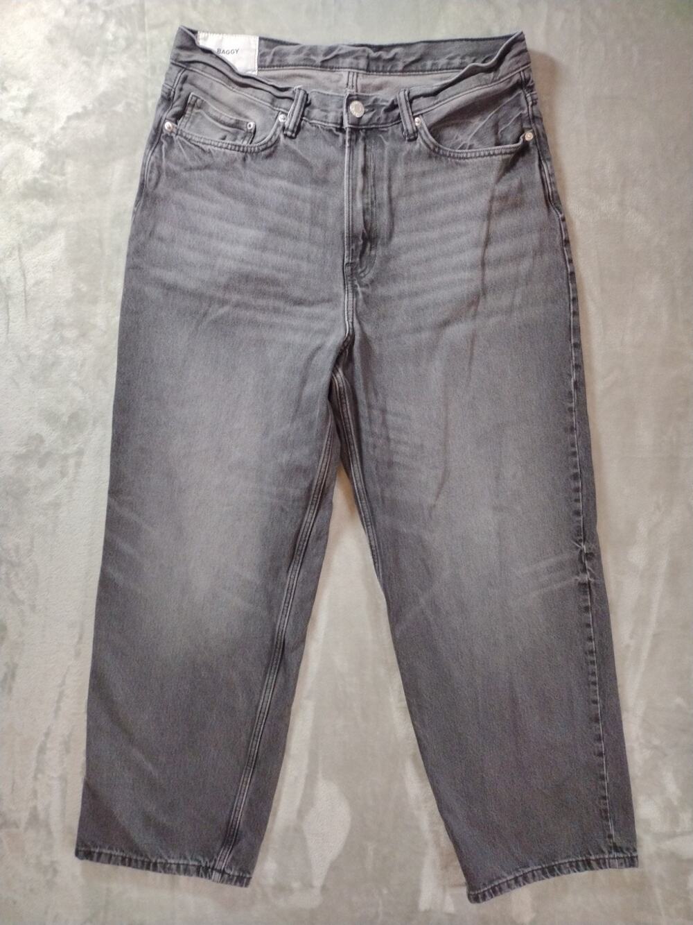 H&M Baggy Jeans Mens 33x32 Black Fade Loose Fit Wide Leg Skater Y2K Retro Grunge